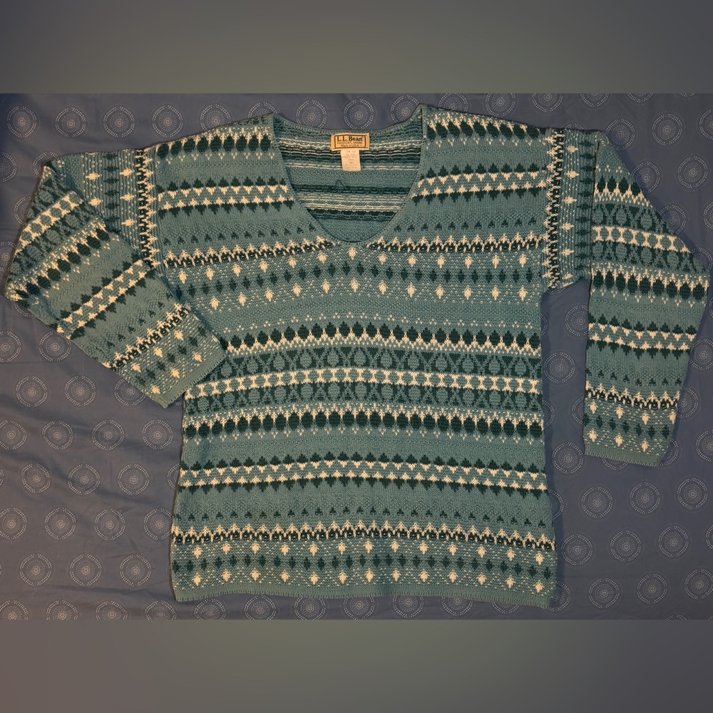 1990s L.L. Bean Fair Isle Women’s Sweater Size Small Loose Fit 100% Cotton USA